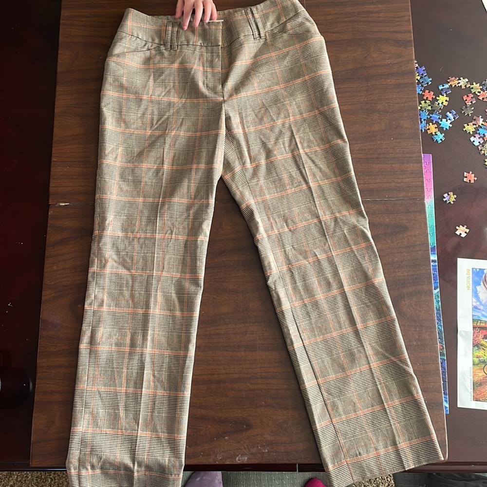 Michael Kors 2007 brown cream and orange plaid full length trouser pants